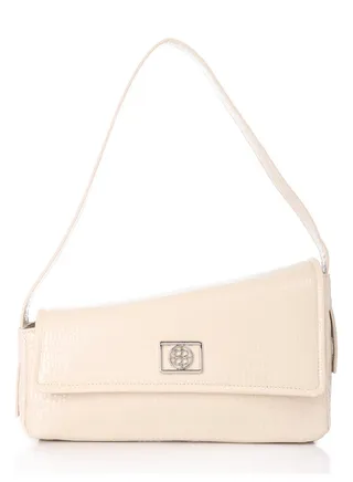 Magnetic Button Closure Asymmetric Cream Shoulder Bag 