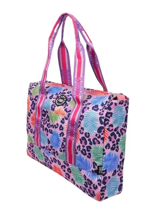 Double Face Tote Bag Multicolor Large Leaves & Pineapples 