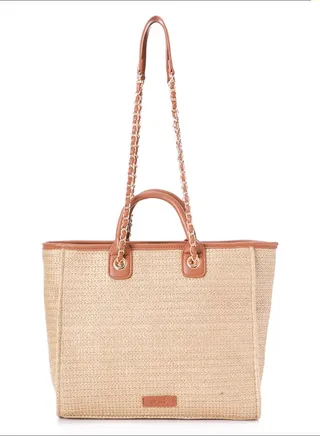 Extra Handle Diamond Tassles Detail Denim Shoulder Bag 