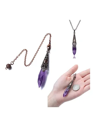 Natural Amethyst Dowsing Pendulum Dowsing Pendulum Necklace with Chain and Crystal Ball for Divination Protection Meditation Energy Generator Natural Amethyst Crystal Pillar Pendant 