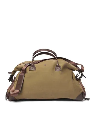 Fancy Logo Embellished Canvas Duffle Bag With Leather Handle And Adjustable Straps 