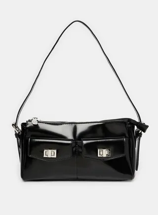 Two Front Pockets Zipper Closure Shoulder Bag 