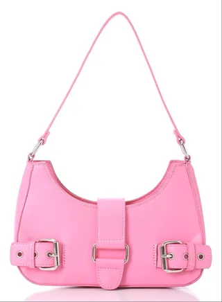 Decorative Multi-Belted Leather Shoulder Bag - Pink 