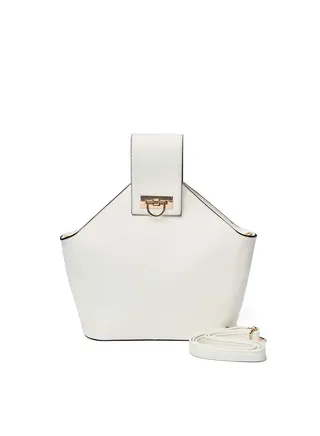 Elegant Faux Leather Logo Embellished Bag With Top Handle And Detachable Shoulder Strap 