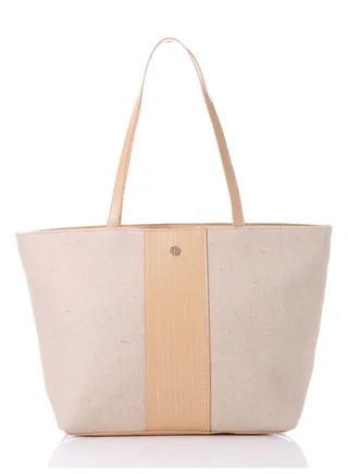 Vertical Leather Detail For Linen Essential Shoulder Bag 