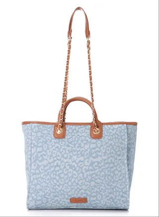 Extra Handle Diamond Tassles Detail Denim Shoulder Bag 