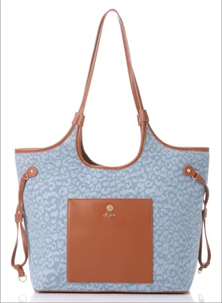 Wild Animal Patterned Light Blue Denim Shoulder Bag 