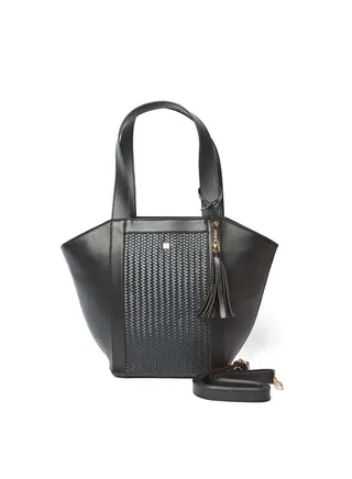 Elegant Faux Leather Logo Embellished Bag With Adjustable Shoulder Strap 