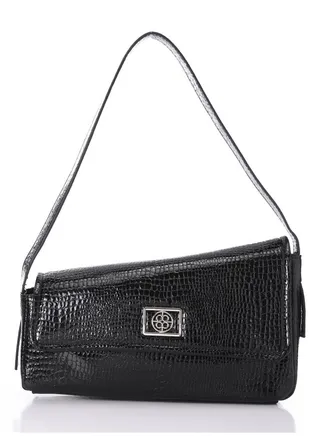 Magnetic Button Closure Asymmetric Black Shoulder Bag 