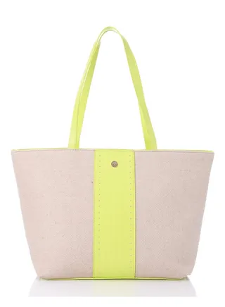 Vertical Leather Detail For Linen Essential Shoulder Bag 