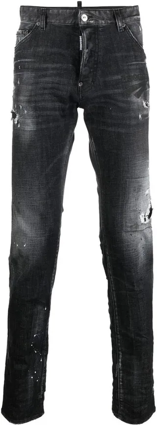 Faded Distressed Slim-Fit Jeans
