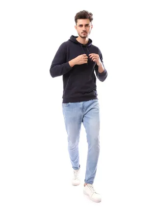 Slip On Solid Comfy Hoodie_Navy Blue 