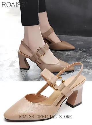 Fashion Woman Office Lady Shoes Sandals Women's Summer Pointy Chunky Shoes Large Size Sandals 