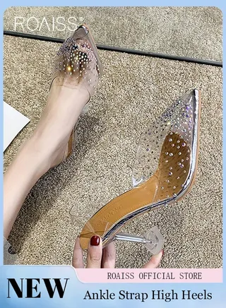 Women's Transparent Rhinestone High Heels Women's Pointed Toe High Heel Sandals Women's Stiletto High Heels 