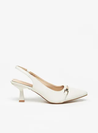 Women's Logo Detail Slingback Pumps with Kitten Heels Ramadan Collection 