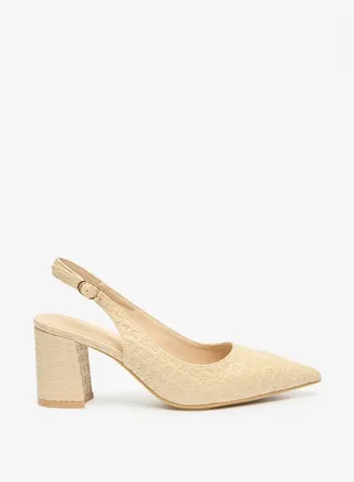 Women's Textured Pumps With Buckle Closure And Block Heels 
