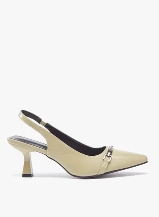 Women Solid Slip-On Sling Back Pumps with Kitten Heels 