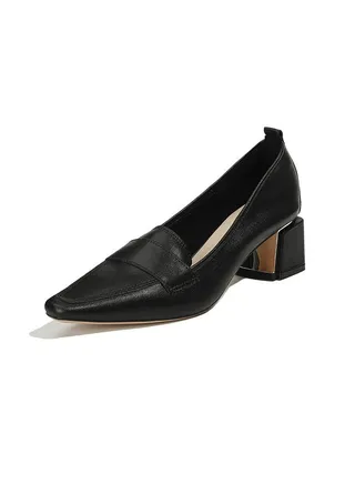 Genuine Heather Simple Commuter Soft Leather Chunky High Heels 