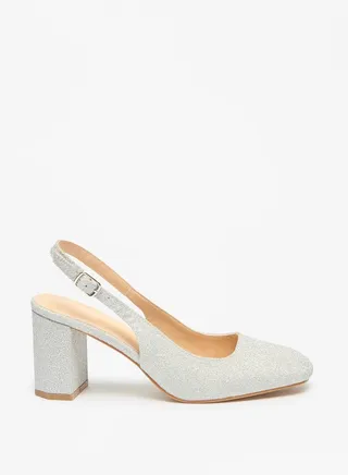 Women's Textured Block Heeled Pumps With Buckle Closure 