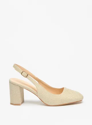 Women's Textured Block Heeled Pumps With Buckle Closure 