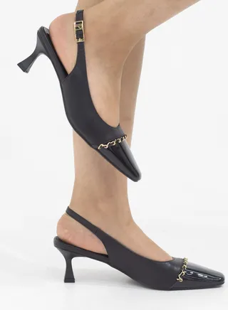 Galaxy  sling back with chain detail black 