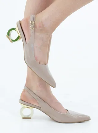 Izel circ heel pointy pat sling back pumps taupe 