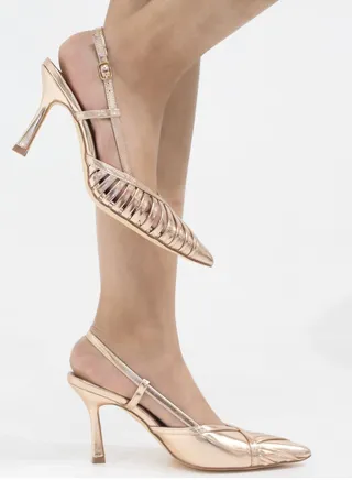 Slinky closed strippy heel sling back gold 