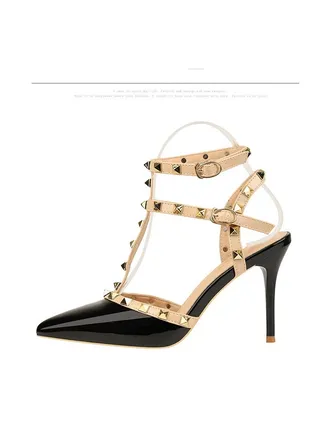 Summer New Europe And The United States Fashion Rivets Pointed High Heels 