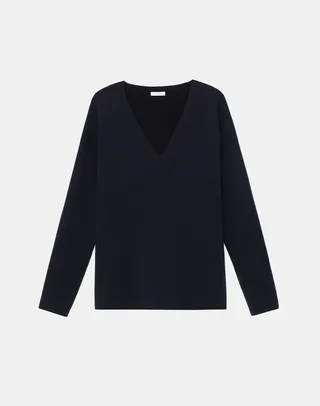 Cashmere Silk Double Knit V Neck Sweater
