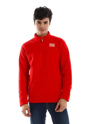 Kangroo Pockets Long Sleeves Sweater - Red 