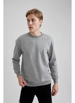 Man Knitted Boxy Fit Crew Neck Long Sleeve Sweat Shirt 