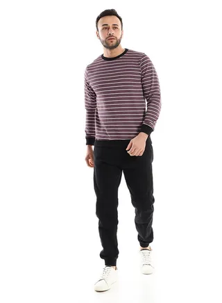 Cotton Slip On Striped Purple & White Sweatshirt 