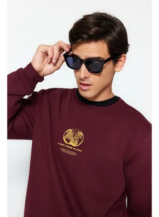 Brown Men's Regular/Real fit Space Printed Sweatshirt with a soft fleece inner lining TMNAW24SW00093. 