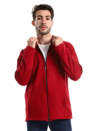 Soft Fleeces Red Solid Zipped Sweatshirt 