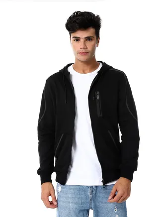 Mens Front Pockets Zipped Hoodie 