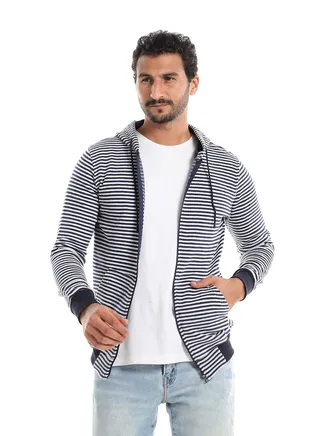 Mens Stripped Hoodie With Zipper 