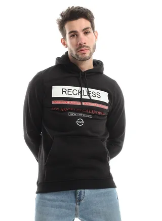 Kangaroo Pockets Printer Hoodie - Black 