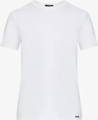 Mens White Crewneck Regular-fit tretch-cotton T-shirt