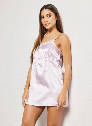 Printed Lace Detail Mini Slip Purple 