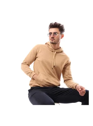 Slip On Solid Comfy Hoodie_Beige 