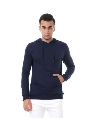 Solid Pattern Hoodie Blue 