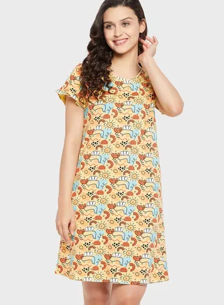 Printed Crew Neck Nightdress 
