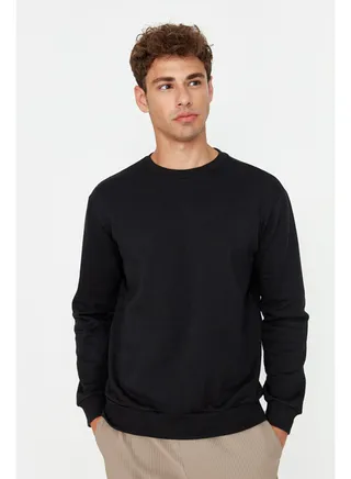 Black Men's Regular/Real Fit Basic Sweatshirt TMNAW21SW1208. 