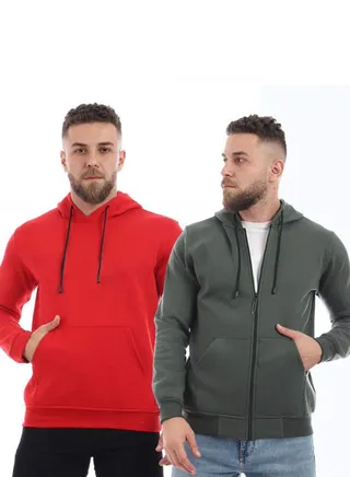 Pack Of 2 Plain Basic Hooded Neck Hoodie Multicolour 