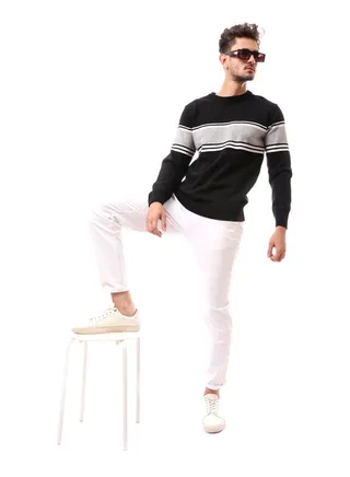 Patterned Cotton Black Slip On Pullover_Black 