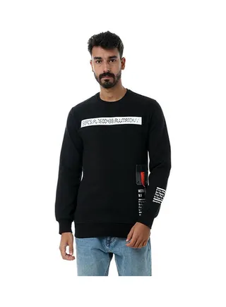 Printed Crew Neck Long Sleeve Sweatshirt Black 