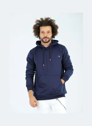 Casual Plain Basic Hoodie Sweatshirt Navy 