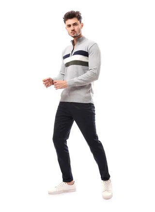 Grey Patterned Slip On With Zipper Pullover_Grey 