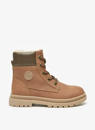 Boys Textured Ankle Boots with Zip Closure and Fur Detail 