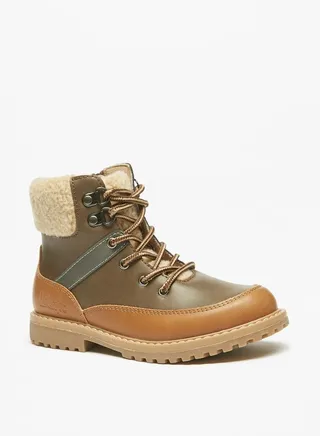 Boys' Fur Textured High Cut Boots with Zip Closure 